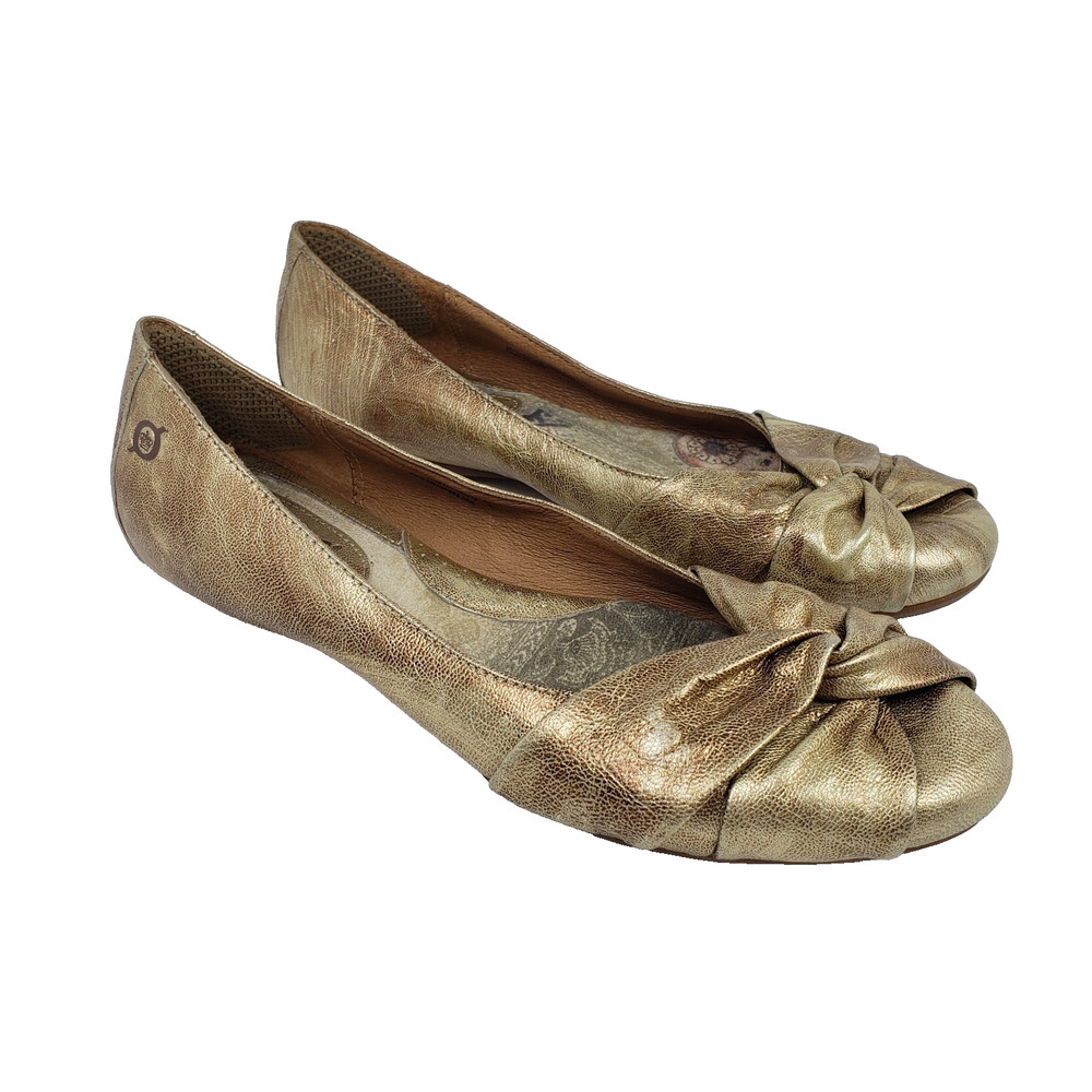Born Lilly Womens Size 8 Metallic Gold Leather Slip On Casual Ballet Flats Shoes